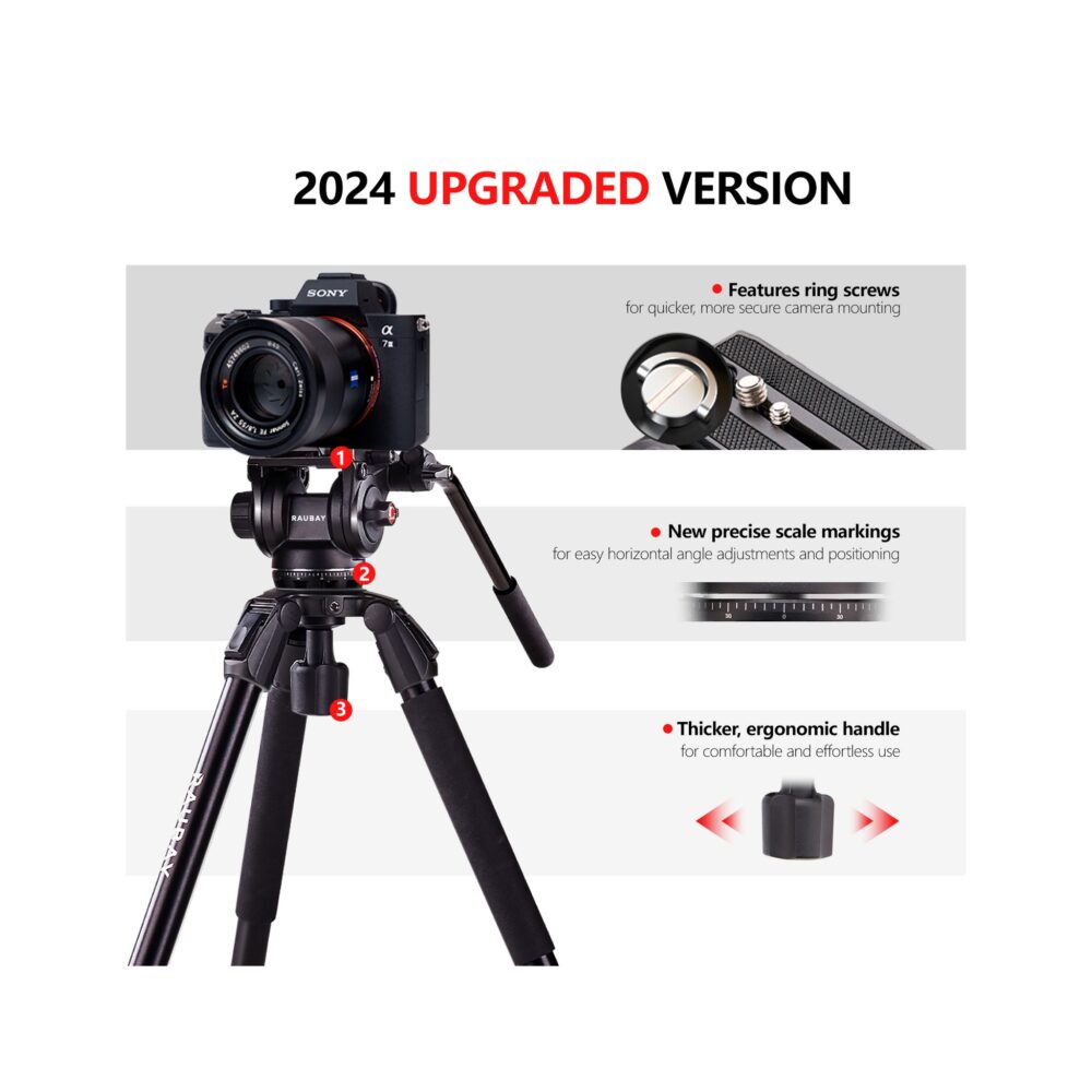 RAUBAY 70.8″ Fluid Head Video Tripod DV-3