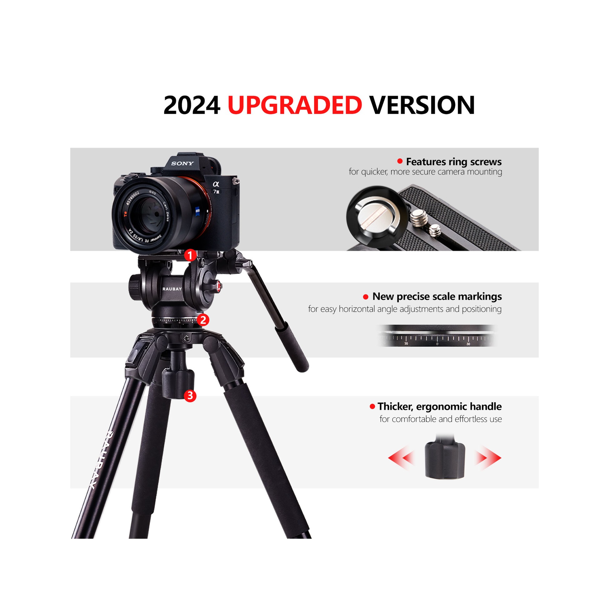 RAUBAY 70.8″ Fluid Head Video Tripod DV-3