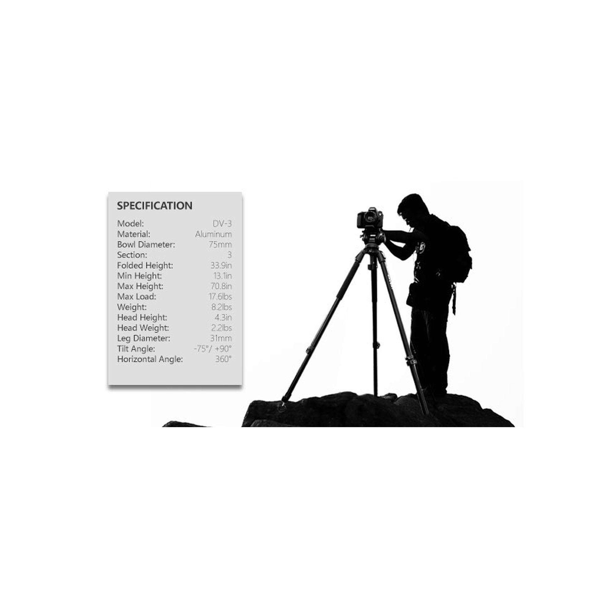 RAUBAY 70.8″ Fluid Head Video Tripod DV-3