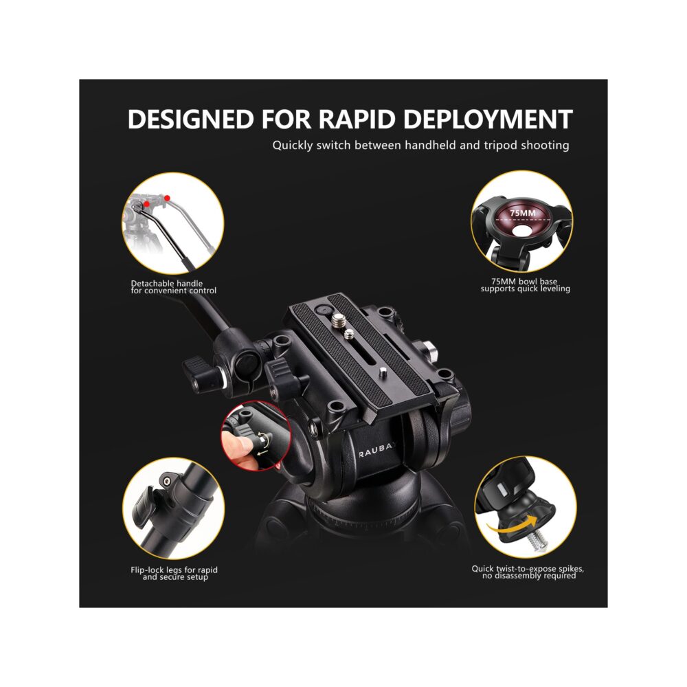 RAUBAY 70.8″ Fluid Head Video Tripod DV-3