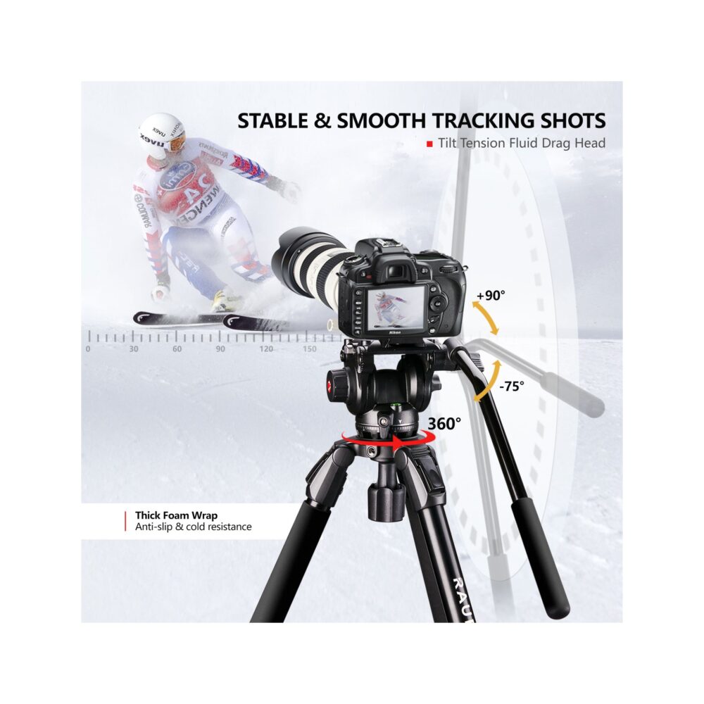 RAUBAY 70.8″ Fluid Head Video Tripod DV-3