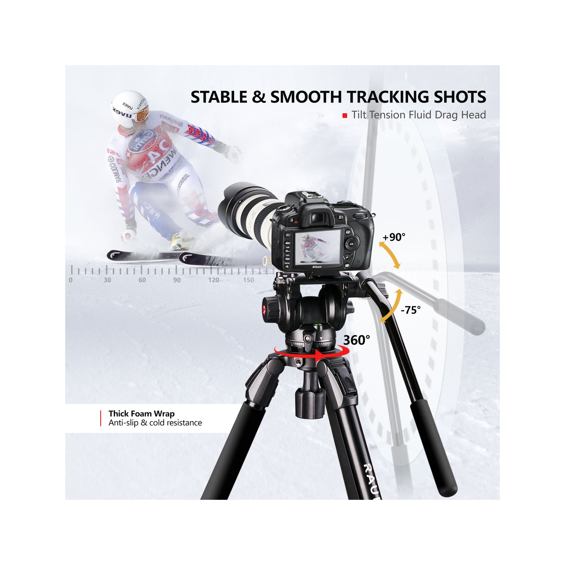 RAUBAY 70.8″ Fluid Head Video Tripod DV-3