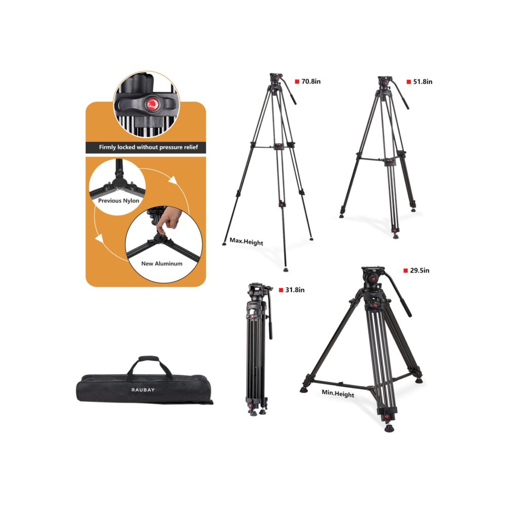 RAUBAY 70.8" Professional Heavy Duty Video Camera Tripod DV-1