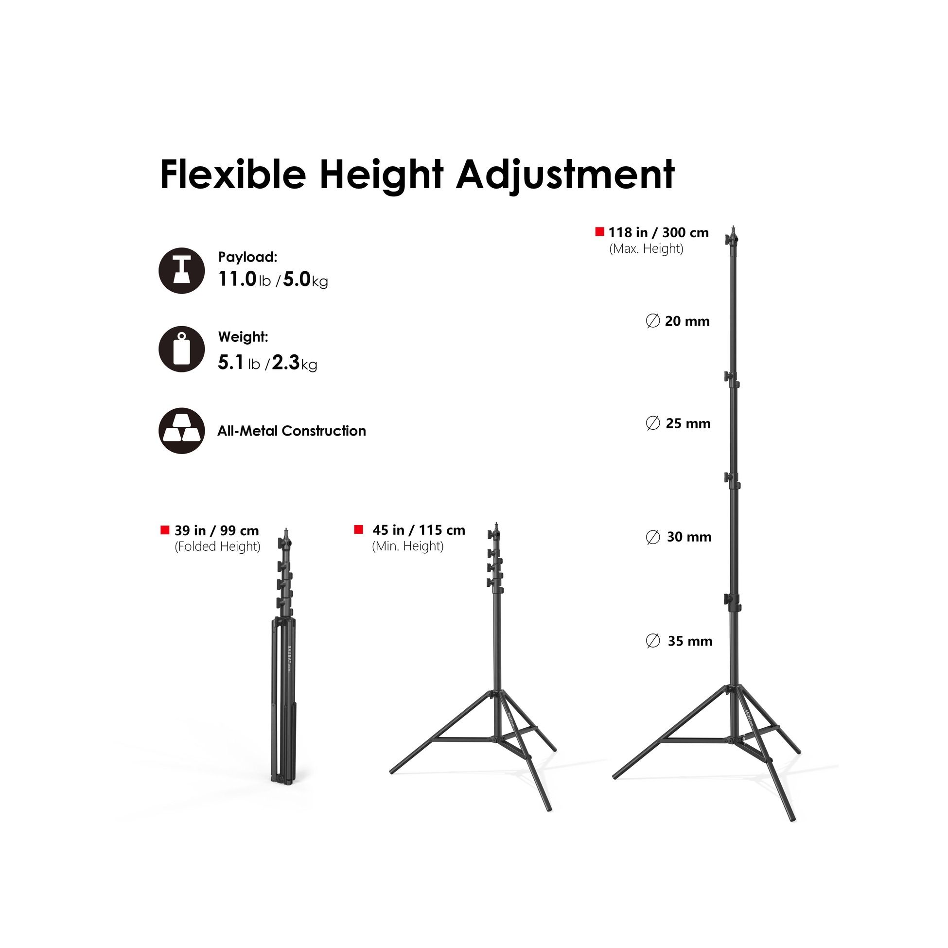 RAUBAY LT30 Black Light Stand - Regular Version
