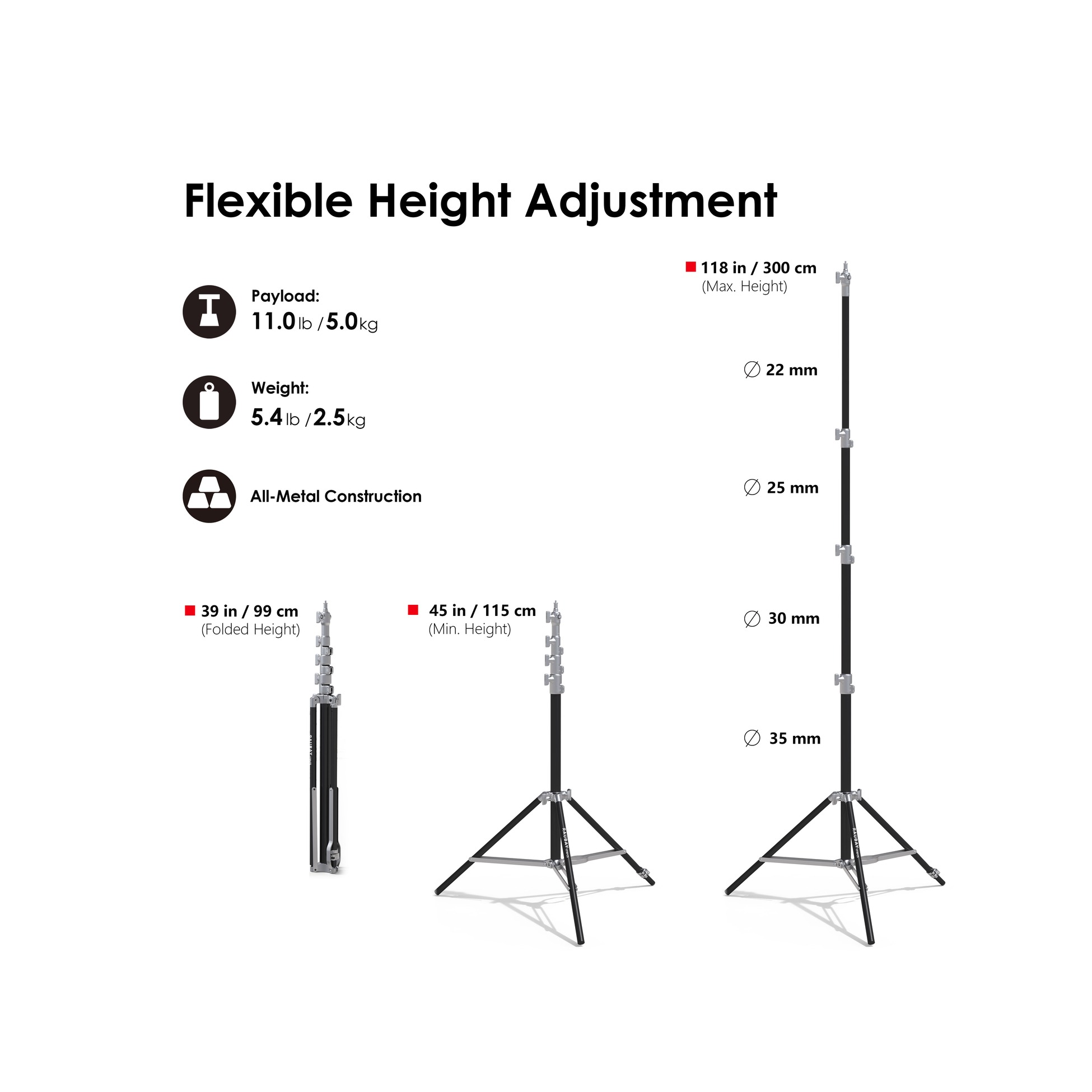 RAUBAY LT30 Silver Light Stand - Corner Version