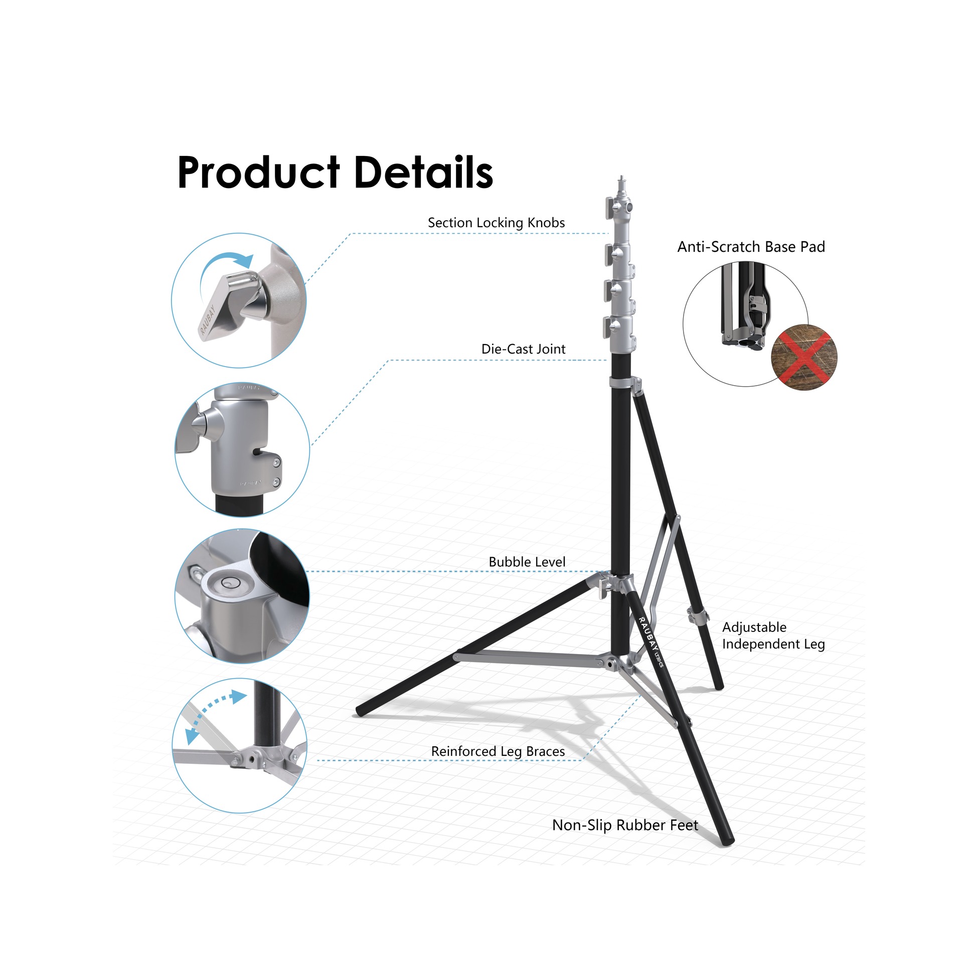 RAUBAY LT30 Silver Light Stand - Corner Version