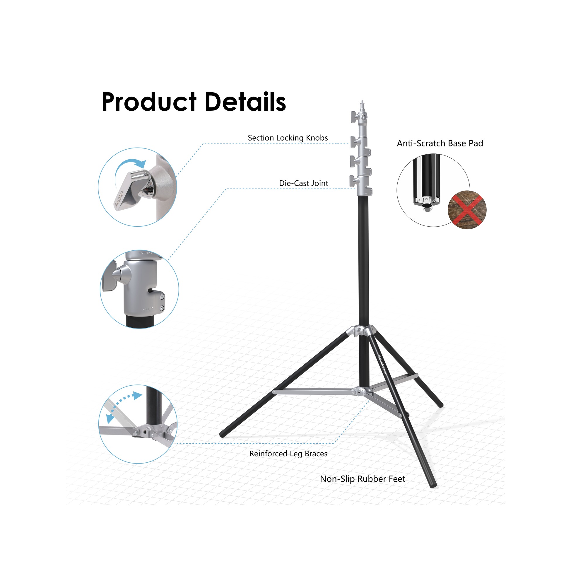 RAUBAY LT30 Silver Light Stand - Regular Version