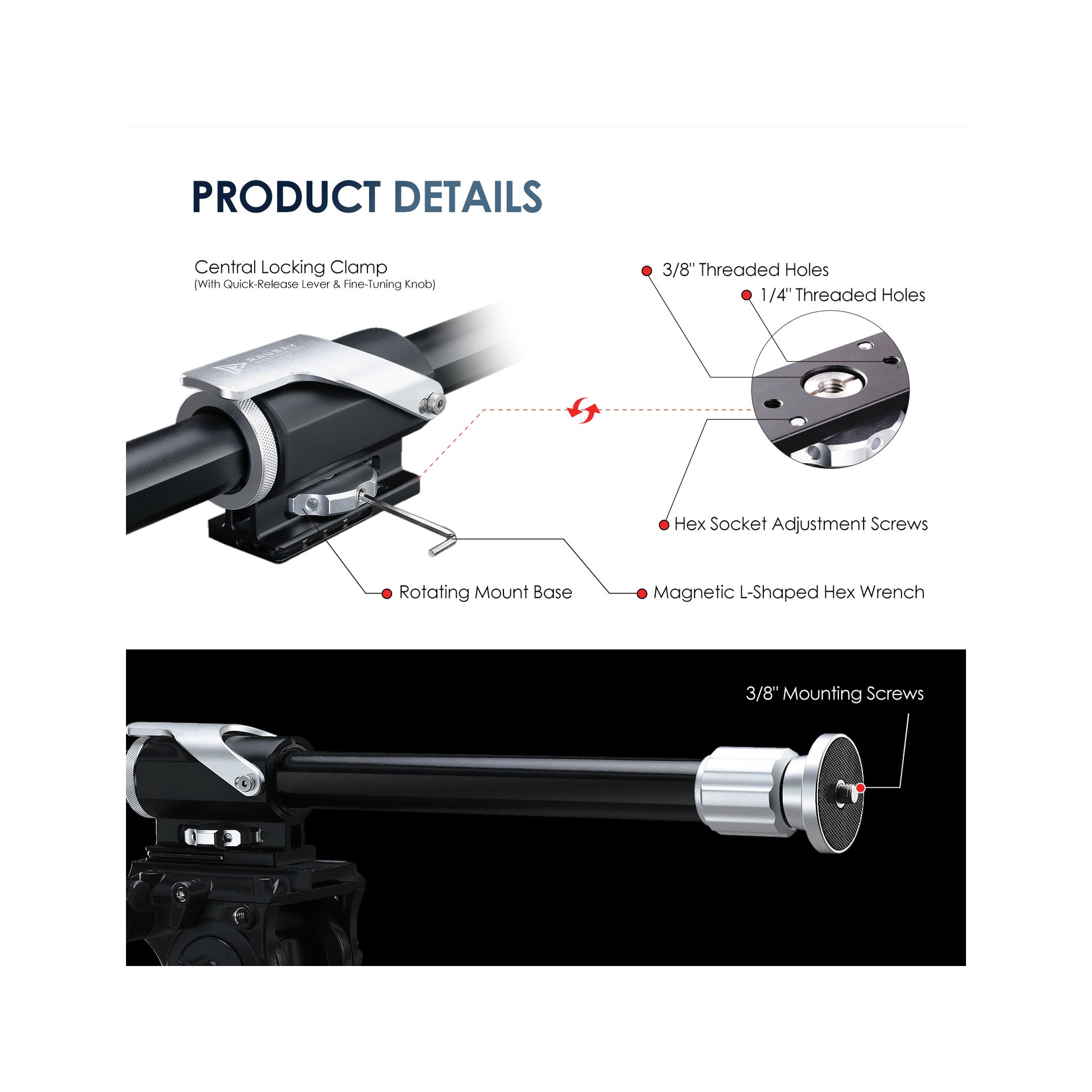 RAUBAY Tripod Extension Arm TE01